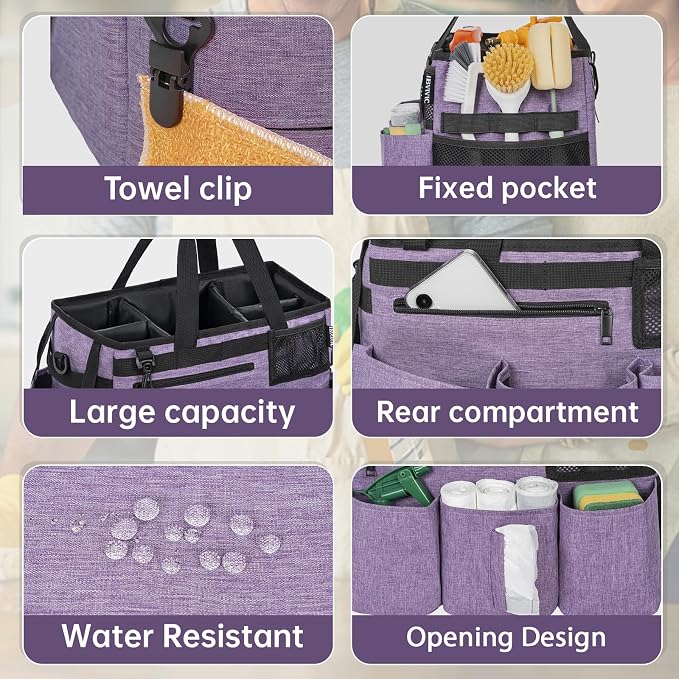 IBVIVIC Wearable Cleaning Caddy Bag for Cleaning Supplies, Purple | Cleaning Organizer Tote Bag with Handle & Shoulder Straps Kitchen Cleaning Supplies Storage Bag for Cleaners & Housekeepers - Image 4