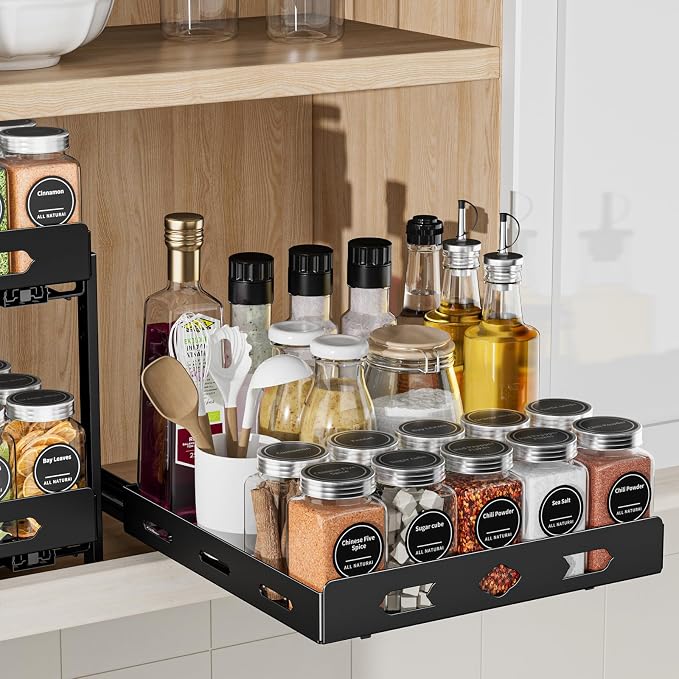 BOIVSHI Spice Rack for Cabinet, 10.5" Wx10.5 Dx2.8 H | 1 Tier Spice Racks for Inside Cabinets, Metal Cabinet Spice Organizer for Kirchen, Pantry, Easy to Assemble, Black by BOIVSHI