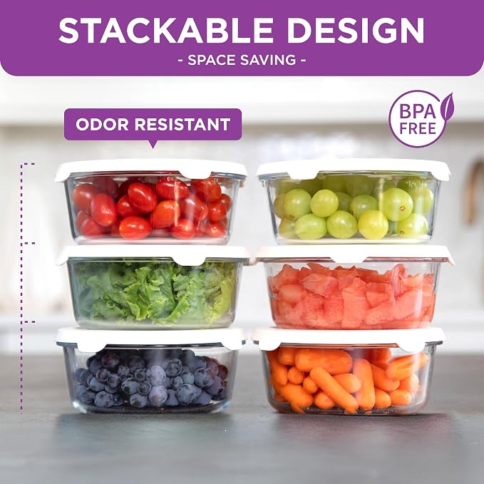 HOLDN’ STORAGE Food Storage Containers With Vacuum Sealing, Set of 6 | Glass Containers, One Electronic Pump, Keep Food Fresh Longer, BPA-Free Glass, Leak-Proof, Ideal for Meal Prep, Marinating - Image 3