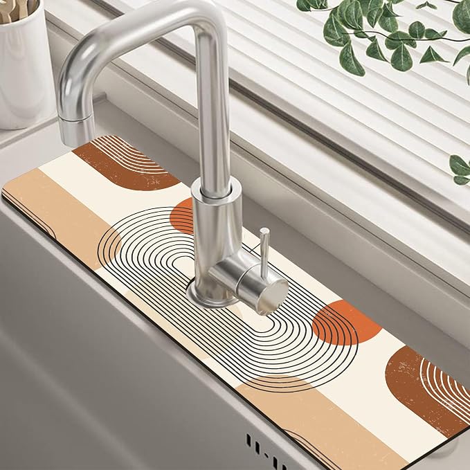 Abstract Minimalistic Geometric Sink Faucet Absorbing Mat Sink Splash Guard Faucet Mat Draining Mat Fast Drying Sink Protectors for Kitchen and Bathroom 5.5"×24" by Unknown