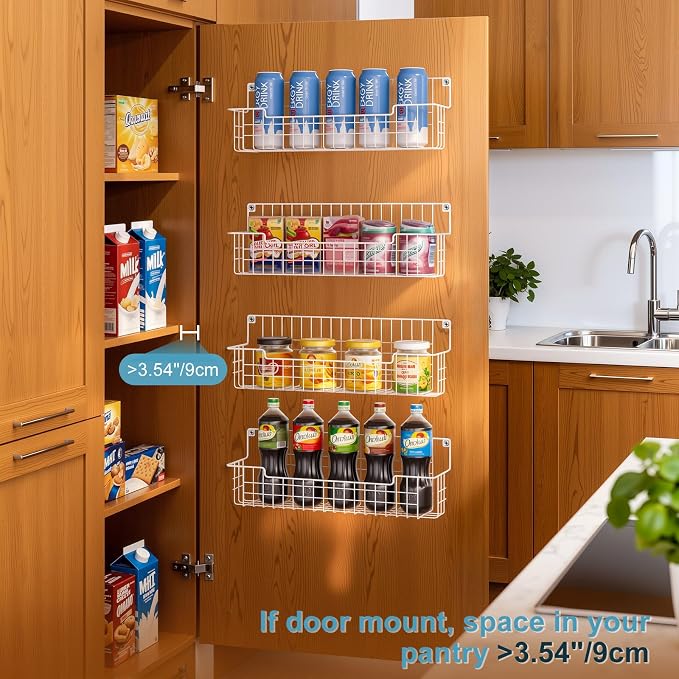 Spice Rack Wall Mount, 4 Pack Spice Organizer, White | Wire Spice Rack, Spice Storage Shelf, Space-Saving, For Kitchen Cabinet, Pantry Door, RV - Image 7