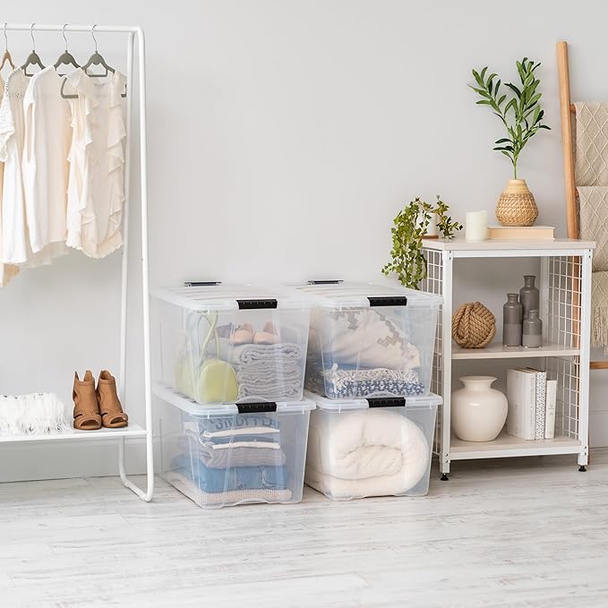 IRIS USA 72 QT Plastic Storage Box with Lid and Latches - 8 Pack - BPA-Free, See-Through Organizing Solution, Durable Nestable Stackable Containers, Secure Pull Handle - Clear - Image 5