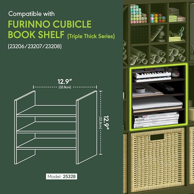 Furinno Cubicle 3-Shelf Cube Insert, 3-Tier Cube Organizer, Dark Oak | 12.9W x 12.9H, Shelf Accessory, Fits into Furinno Triple Thick Cubes, IKEA Kallax, for Organizers and Storage, - Image 3