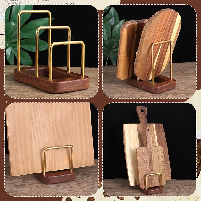2Pcs Chopping Board Rack with Wood Base, Multi Layer Lid Holder Baking Pan Storage Organizer for Kitchen Cabinet, Durable Stainless Steel & Solid Wood Construction - Image 7