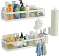 PUSDON 5-in-1 16.5" Extra Long Slim Wall Mount Wrapped Mesh Kitchen Organizer & Shower Caddy Kit, with Paper Towel Holder, Utensil Holder, Soap Dish, Holds 50LBS - White, Netting by PUSDON