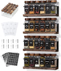 4-Tier Wall Mount Spice Rack Organizer with 24 Glass Jars, 216 Labels & Funnel - Screw/Adhesive Mount, Black Metal & Wood Spice Storage for Kitchen Pantry Cabinet, 11.6”L x 2.4”W x 3.2”H by KitHero