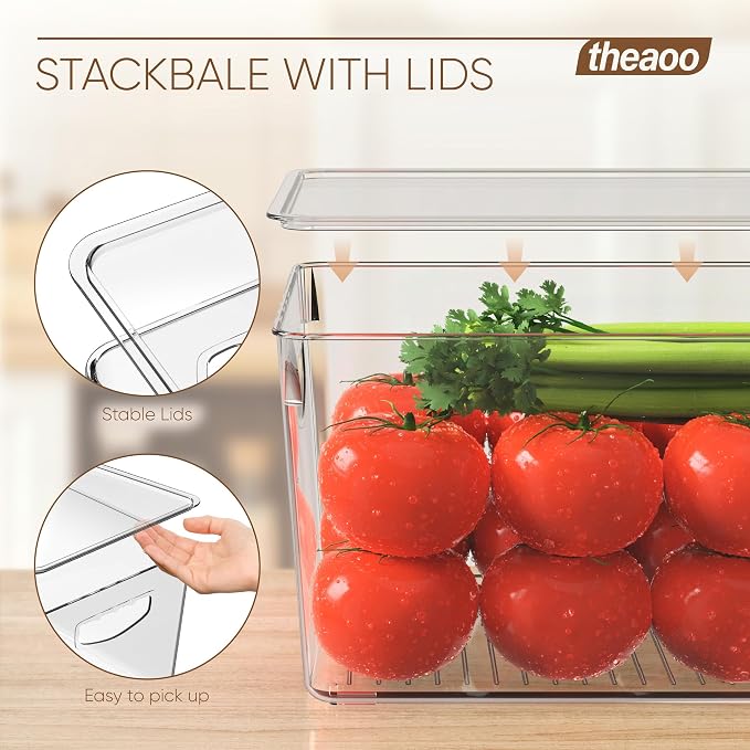 theaoo Large Clear Storage Bins with Lids, Stackable Containers, 8 Pack | Pantry Organization And Storage For Kitchen, Fridge, Garage And Cabinets. Clear Design Keeps Items Organized - Image 2