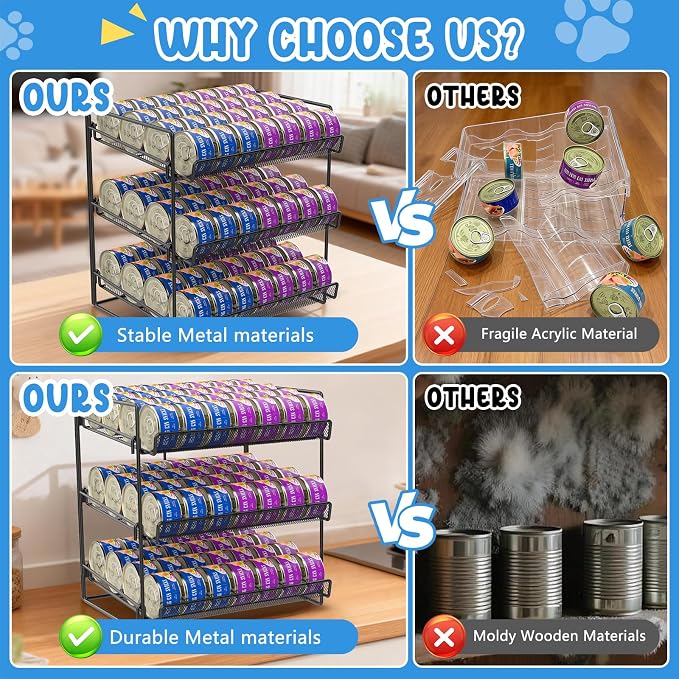 Cat Food Can Organizer 3-Tier Can Organizer for Pantry 84 Cans 3.5oz | Black metal 3-tier cat food can organizer,Holds 84 cans 3.5oz,Adjustable pantry countertop storage for kitchen cabinet - Image 4