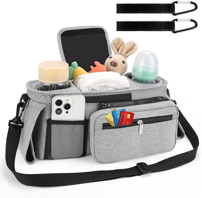 Accmor Universal Stroller Organizer with Insulated Cup Holder Detachable Phone Bag and Shoulder Strap,Stroller Bag Caddy Organizer for Uppababy, Baby Jogger, Britax Strollers - Image 2