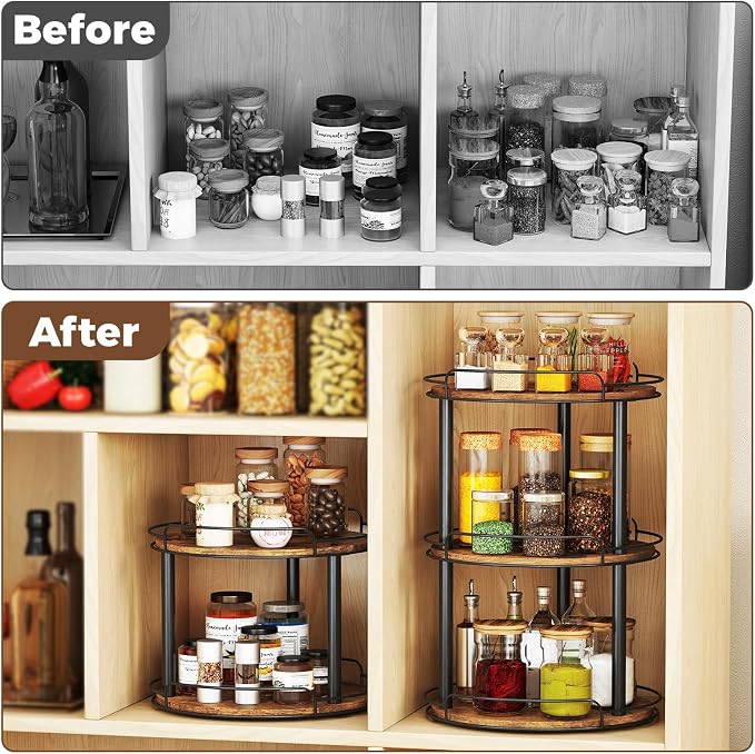 LAMU 12'' Wood Lazy Susan Turntable Organizer for Cabinet, 2 Tier Lazy Susan Spice Rack Organizer for Kitchen, Table Top, Countertop, Pantry, Bathroom - Image 4