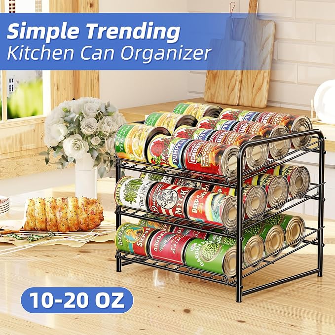 Simple Trending Can Rack Organizer, Stackable Can Storage Dispenser Holds up to 36 Cans for Kitchen Cabinet or Pantry, Black - Image 2