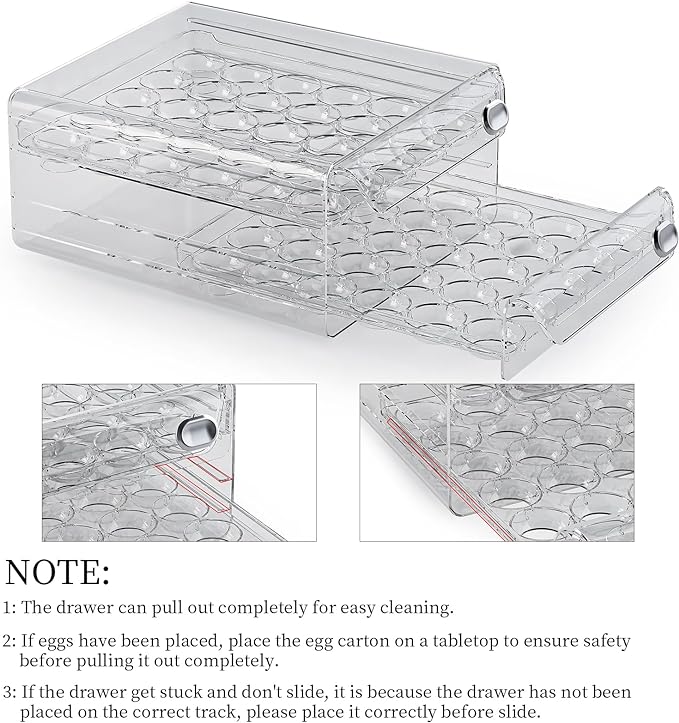 60 Eggs Organizer for Refrigerator, Large Egg Holder for Fridge, Clear Egg Container for Refrigerator, Stackable Egg Storage Trays for Countertop, Egg Drawer Dispenser, Egg Storage Container - Image 5