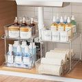 Bathroom Under Sink Organizers and Storage, 2 Tier, 2 Packs | Clear Vanity Countertop Pull-out Cabinet Organizer, Stackable Multi-Purpose Kitchen Pantry Organization with Dividers by Fabspace