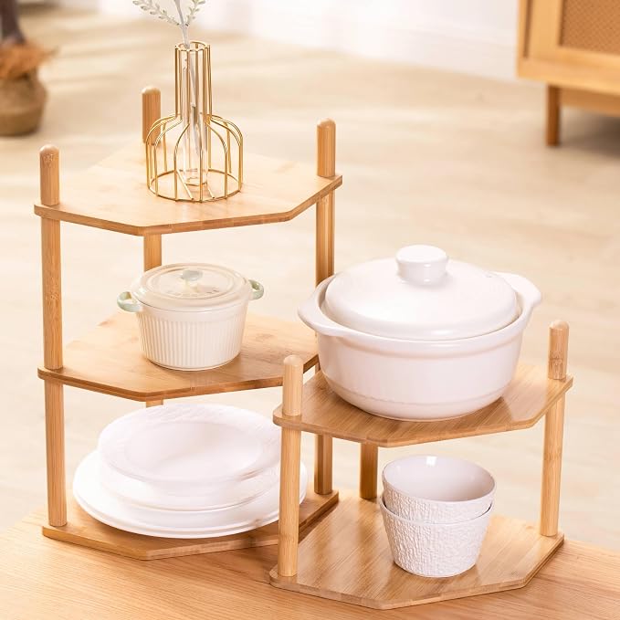 2Pc 3-Tier Bamboo Corner Shelf,Kitchen Countertop Organizer,Corner Countertop Organizer Shelf, Coffee Bar Organizer,Coffee Bar Accessories,for Kitchen, Pantry, Organizers and Storage - Image 6