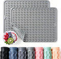 2 Pack Caketime Silicone Dish Drying Mat for Kitchen Counter Heat Resistant Quick Dry Pads Hot Dishes Waterproof with Under Sink Rack Soap Holder Coffee Accessories 15"x11.5" Light Gray by CAKETIME