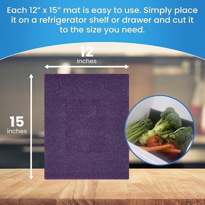 Bluapple FreshMats, Refrigerator Bin Liner, Fridge Drawer Mats, Crisper Life Extender Liner Keeps Produce Fresh Longer, Anti-Bruising, for Air Circulation, Washable & Reusable (4-Mats, 12x15, Purple) - Image 2