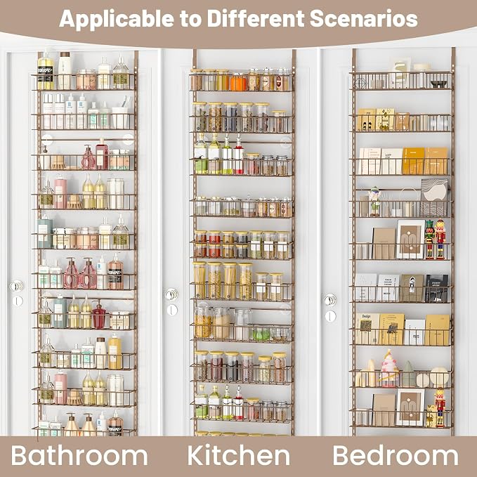 ElegantArray 10-Tier Pantry Door Organizer, Brown | Over The Door Pantry Organizer Rack and Storage, Hanging Spice Rack Shelves Door, Home Office Laundry Room Bathroom & Kitchen - Image 6