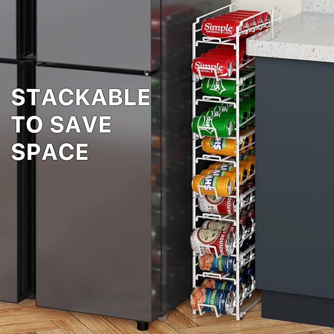 Simple Houseware 2-Pack Stackable Beverage Soda Can Dispenser Rack, White | Metal Soda Can Soft Drink Organizer - Image 7