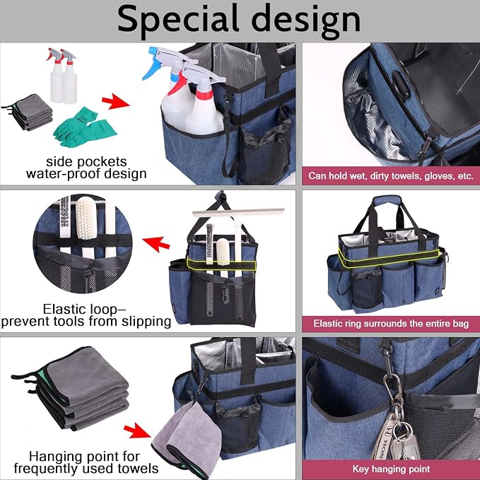 Large Cleaning Caddy Bag Built-in hard plastic sheet Aluminum foil lining | Waterproof nylon, aluminum foil lining, detachable dividers, dual straps for housekeepers - Image 4