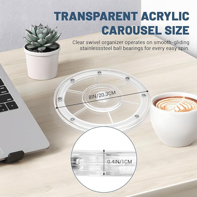 8 Inch Plastic Lazy Susan Turntable, 360° Small Clear Turntable Organizer, Transparent Ball Bearing Rotating Swivel Spinning Tray Plate for Refrigerator Table Spice Cake - Image 2