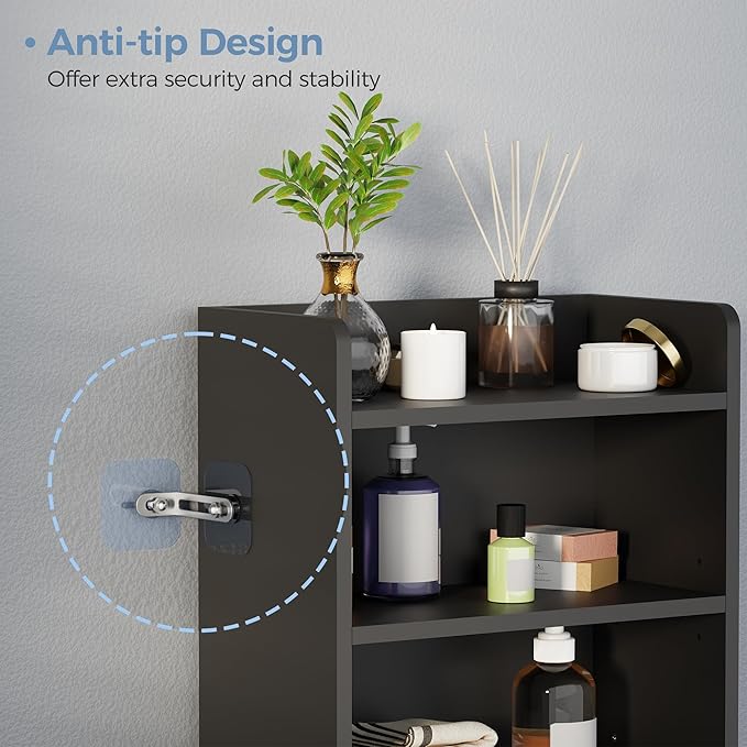 BEWISHOME Bathroom Storage Cabinet,Small Floor Cabinet,Toilet Paper Cabinet | with 2 Doors and Shelves, Bathroom Organizers and Storage for Small Spaces, Black 7.9" D x 14.6" W x 31" H YYG08B - Image 6