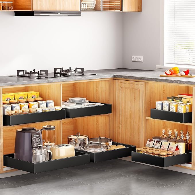 Pull out Cabinet Organizer, 21"Deep, 11.8"Wide Full-Extension Heavy Duty Slide out Drawers with Nano Adhesive, Roll Out Shelves Sliding Cabinet for Kitchen, Bathroom, Pantry,Under Sink Storage(Black) - Image 8