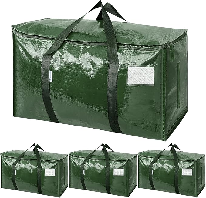 TICONN 4 Pack Extra Large Moving Bags Heavy Duty with Zippers & Carrying Handles, Durable Storage Bags Moving Boxes for Closet Organizers and Storage (4 Pack, Olive) by TICONN