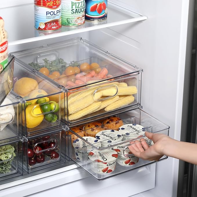 Fridge Organizers and Storage Pull Out Drawer, 4 Small | Stackable, Clear, Fruit and Veggies Containers, for Kitchen, Cabinet - Image 4
