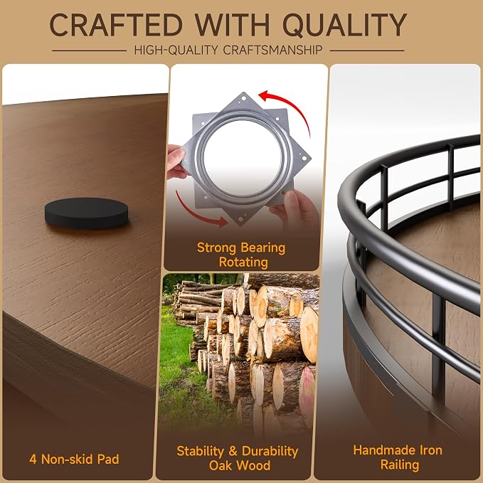 AMH 24-Inch Extra Large Farmhouse Oak Lazy Susan Organizer, Walnut Finish | Smooth rotating oak tray with walnut finish for dining tables, kitchen counters, pantries and cabinet storage. - Image 6