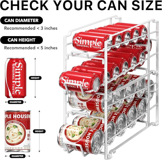 Simple Houseware 2-Pack Stackable Beverage Soda Can Dispenser Rack, White | Metal Soda Can Soft Drink Organizer - Image 5