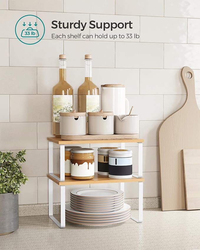 SONGMICS Cabinet Organizer Shelf, Set of 4 Spice Rack, Kitchen Storage | Kitchen Storage, Spice Rack, Steel and Bamboo, White and Yellow, BYSTRO Collection UKCS010N01 - Image 5