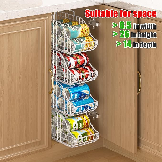 Sonyabecca 4-Pack Stackable Can Rack Organizer for Kitchen Pantry，White | Soda Can Organizer and Food Storage Dispenser for Pantry Cabinets. Foldable Wire Rack Keeps Canned Food Organized - Image 3