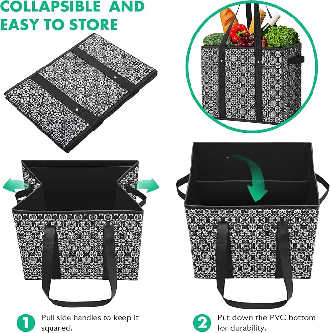 Reusable Grocery Bags 8 Pack, Foldable & Water Resistant Shopping Bags | Large Grocery Tote Bag Water Resistant Shopping Bags Foldable Grocery Bag for Clothes,Shoes and Picnic - Image 6