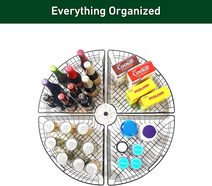 Leeden Lazy Susan Organizer Basket for 24" Diameter Turntable -Metal Organizing Storage Bins (2 Packs) - Black Kitchen Cabinet Storage Organizer - 1/4 Wedge Can Organizer - Image 6