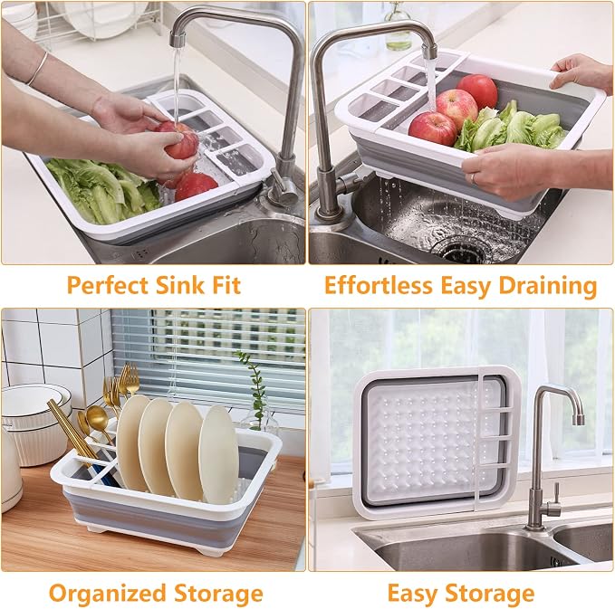 Goderewild Collapsible Dish Rack with Drainboard for Drying Dishes - Space-Saving Foldable Design with Dinnerware Storage Tray/Basket - Perfect for Kitchen Counter Organization - Image 4