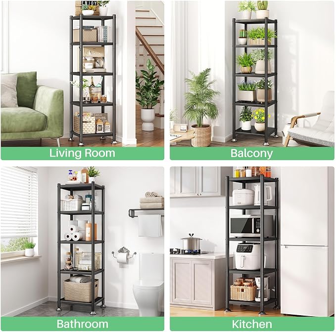 PXRACK 5-Tier Kitchen Storage Shelves, Adjustable Metal Shelves for Storage Pantry Shelves with Rolling Wheels, Storage Rack Shelving Unit Organizer for Bedroom Laundry Closet - Image 10