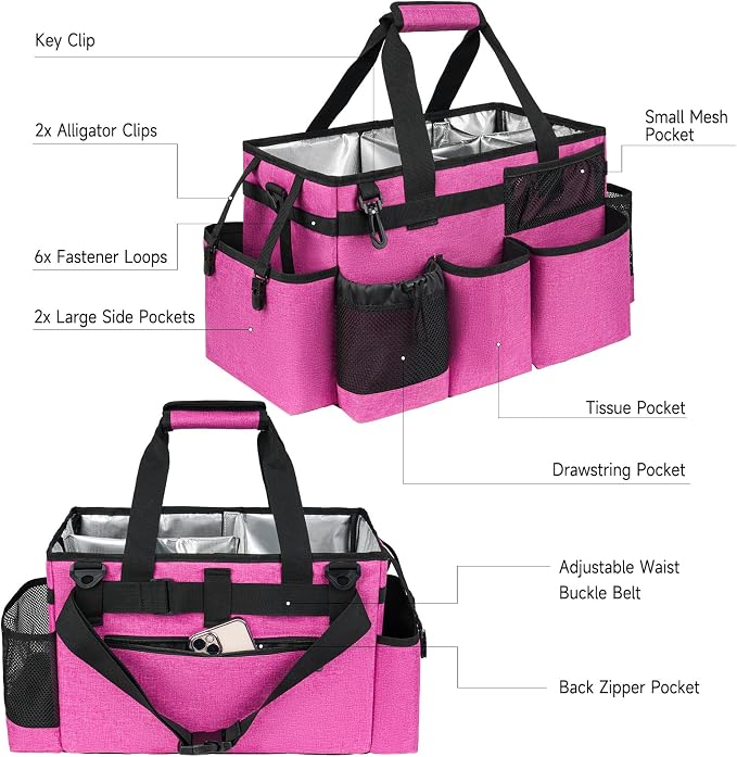 Cleaning Caddy Bag, Large Cleaning Bag for Housekeepers, Rose Pink | Cleaning Caddy Organizer for Cleaning Supplies with Handle and Adjustable Shouder Strap, Easy to Clean & Heavy Duty Design - Image 3