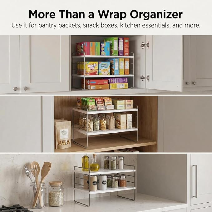 YAN & HIN Kitchen Cabinet Organizer, Expandable Kitchen Aluminum Foil and Plastic Wrap Organizers, Sandwich Storage Bags organizer, bottle storage bag under sink organizer for Pantry Organization - Image 4