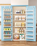 SNTD 8 Tiers Narrow Over the Door Organizer, 12.3"W x 4.7"D x 69"H, White | Pantry Door Organizers and Storage, Height Adjustable Spice Rack, Dense Mesh Baskets, Anti-Swing, Adjustable Door Fastener by SNTD
