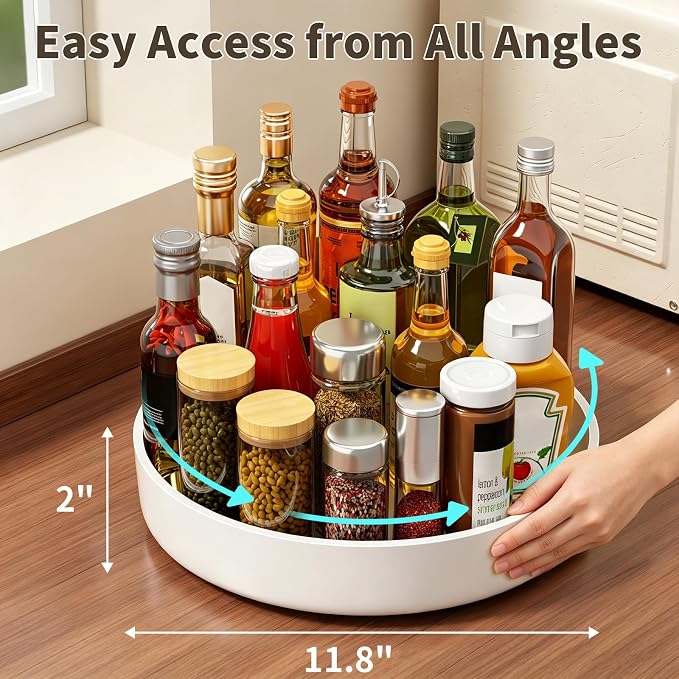 11.8" Lazy Susan Organizer for Cabinet, Turntable Spice Rack with Non-Slip Base & Raised Lip, Pantry Organization and Storage, Kitchen, Fridge, Makeup Vanity, Bathroom Countertop, Under Sink - Image 6