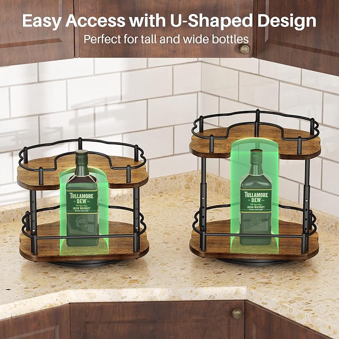 SNTD Lazy Susan Spice Rack Organizer for Cabinet, Wood, Vintage, 9 in | Rotating Turntable, Height Adjustable, Space-Saving D-Shape Design, Revolving Spice Storage for Kitchen Countertop Pantry - Image 6
