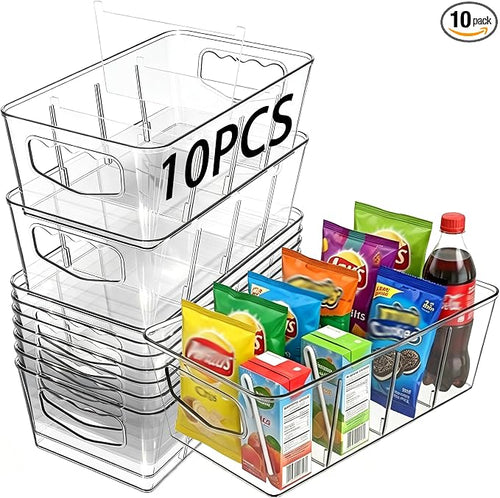 10 Pack Ultimate Clear Organizer Bins with Removable Dividers | The complete house organization solution for large families.Categorize everything from laundry supplies to pantry bulk items. by Home