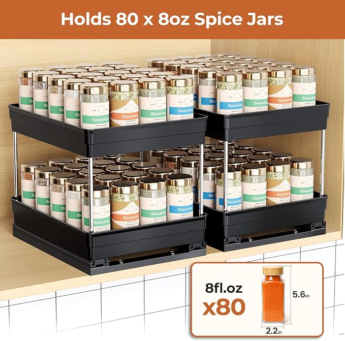 Mystozer Pull Out Spice Rack Organizer for Cabinet, Slide Out Spice Racks Organizer, Easy to Install Spice Cabinet Organizers, 8.26''Wx10.62''Dx8.66''H, 2 Packs-2 Tiers (Black) - Image 4