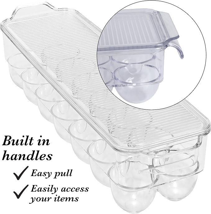 Kitchen Details Egg Crate | Dimensions: 14.5"x4.5"x2.9" | Fits 14 Eggs per Crate | Stackable | BPA Free | Easy Pull Handles | Kitchen Organization | Clear - Image 2