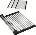 CHIRISEN Expandable Roll Up Dish Drying Rack Large, Foldable Over The Sink Dish Drying Rack, Collapsible Stainless Steel Drainer Over Sink Dish Drying Rack for Kitchen Counter (Black, 21.25''x12.79'') by CHRISEN