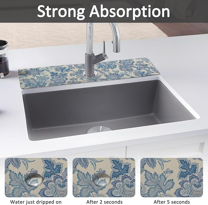 24" X 5.5" Kitchen Sink Splash Guard Faucet Mat Flora Super Absorbent Fast Drying Faucet Guard & Draining Mat Sink Splash Guard Behind Faucet for Kitchen, Bathroom - Image 3