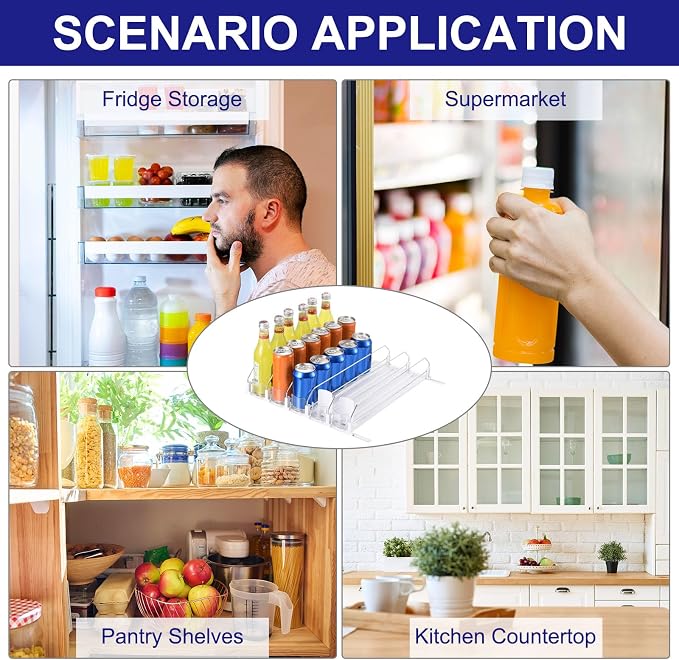 uxcell 3pcs Drink Organizer for Refrigerator, Self-Pushing Soda Can Organizer Width Adjustable Drink Dispenser Beverage Pusher for Fridge Pantry, White - Image 6