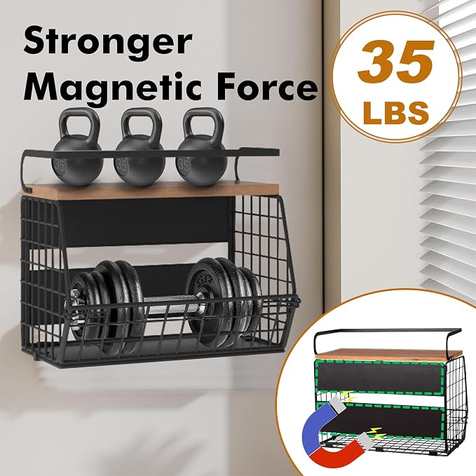 Magnetic Shelf for Fridge,Hanging Wall Basket for Potato Onion Fruit and Vegetable Storage Bins,Large Produce Container Magnetic Spice Rack for Refrigerator Kitchen Counter Pantry,Black - Image 4