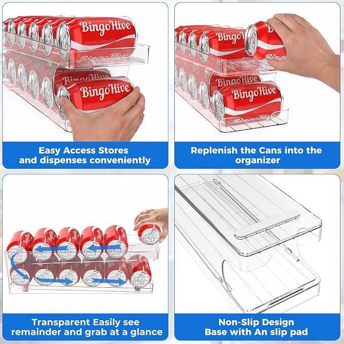 FIFO Rolling Soda Can Organizer for Fridge, Holds 12 Cans | Pop Can Organizer for Drink Beer Seltzer Soda Can Dispenser for Refrigerator 11.15oz 12oz Can Holder Storage Pantry Container - Image 6