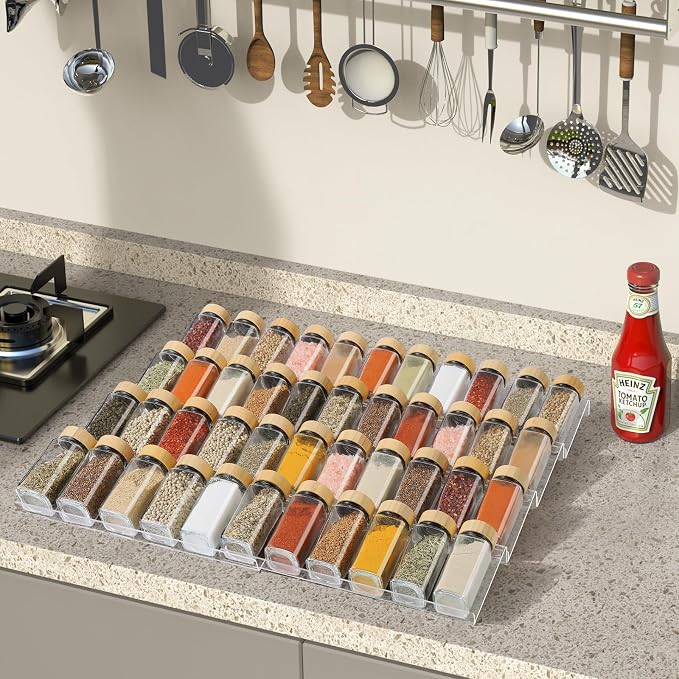Suneerplay Spice Drawer Organizer 4 Tier, Acrylic Seasoning Organizer Rack, Clear Spice Rack Tray, Kitchen Seasoning Jars Drawers Insert (Jars Not Included/Expandable From 9" to 18") (Pack of 3) - Image 6